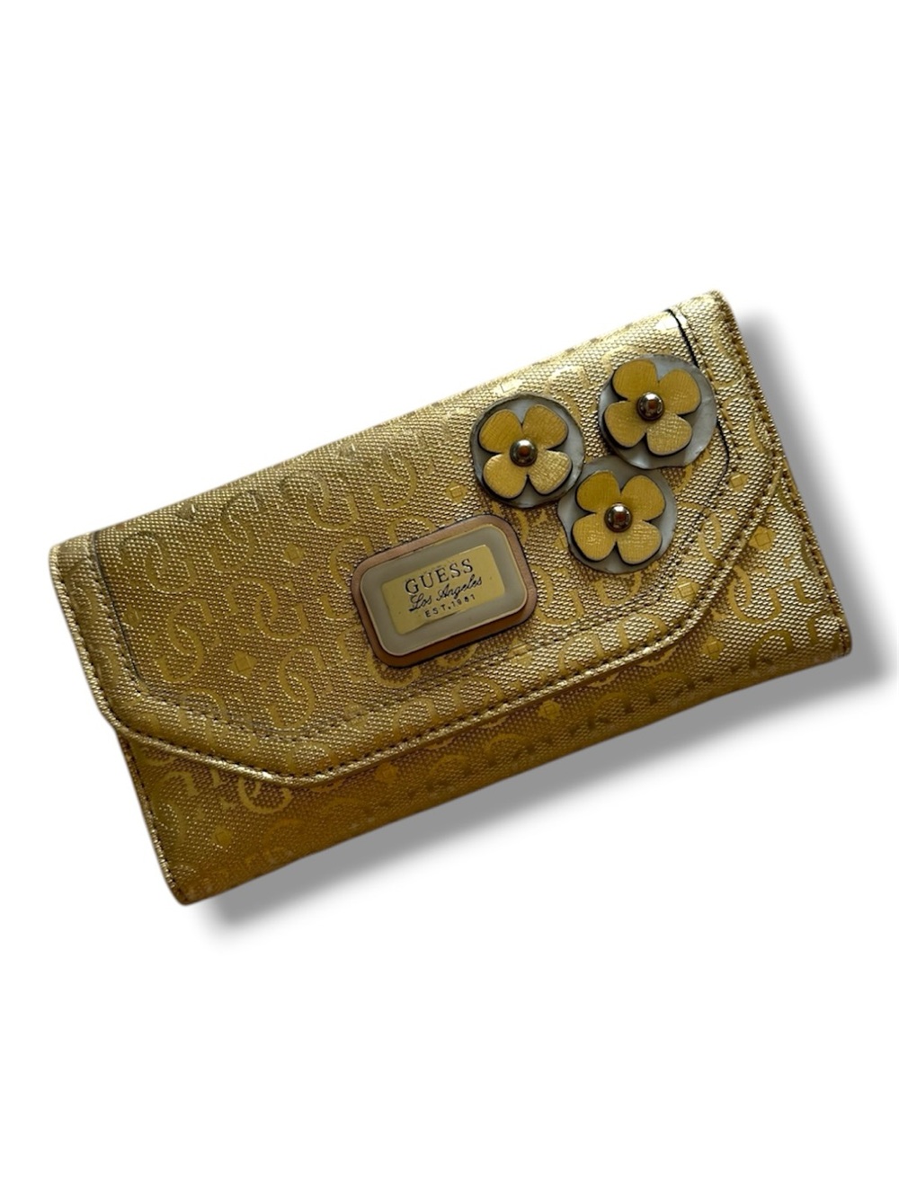 GUESS Metallic Gold Floral Appliqué Women's Wallet